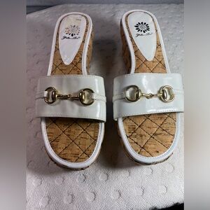 Yellow Box Corky Wedge Sandal White With Gold Bit Detail